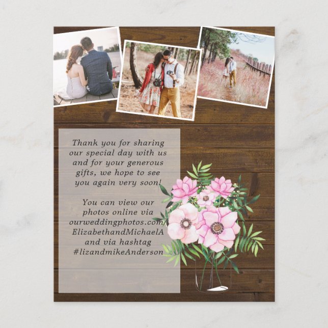 Rosa  Mint Blommigt PHOTO Tack Bröllop (Framsida)