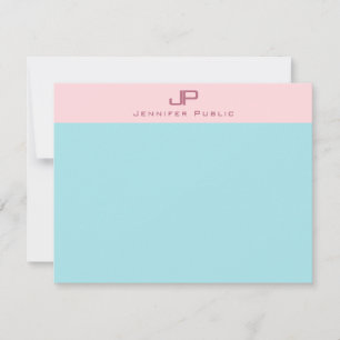 Rosa Mint Blue Monogram Enkel Elegant Anteckningskort