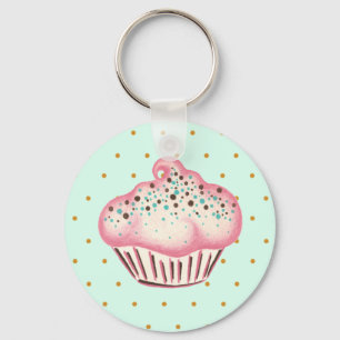 Rosa Mint Chocolate Cupkaka Keychain Nyckelring