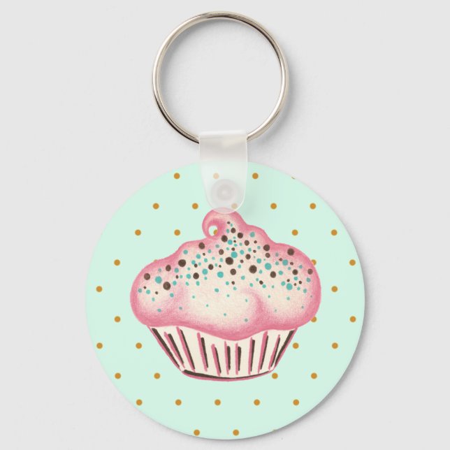 Rosa Mint Chocolate Cupkaka Keychain Nyckelring (Framsida)