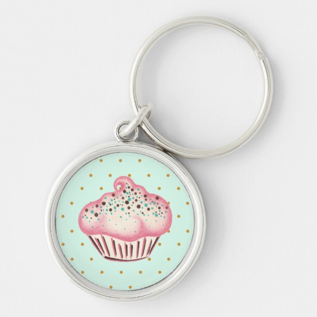 Rosa Mint Choklad Cupcake Nyckelring (Framsidan)