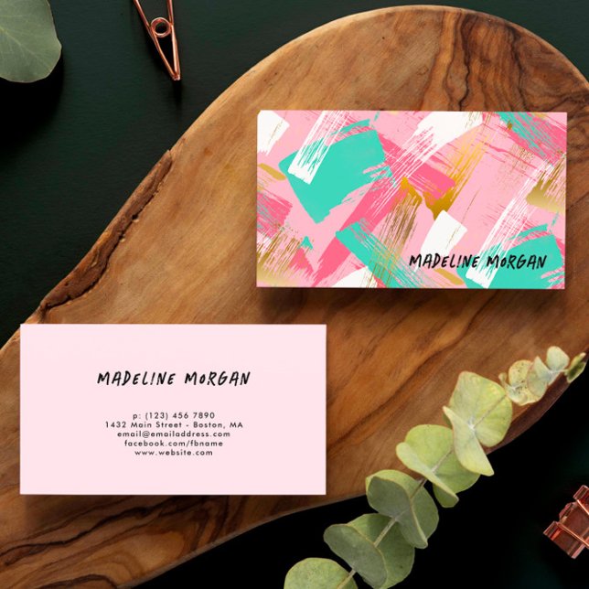 Rosa Mint Faux Guld Penseldrag, Abstrakt Visitkort (Skapare uppladdad)