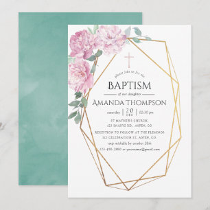 Rosa & Mint Geometric Baptism eller Christening Inbjudningar