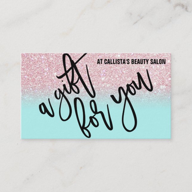 Rosa Mint Glitter Typography Gift Certificate Visitkort (Framsida)