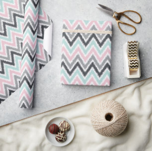 Rosa Mint Grått Zigzags Ikat Mönster Presentpapper