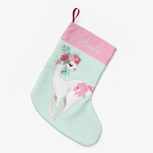 Rosa Mint Grönt Llama Girl Cute Liten Julstrumpa