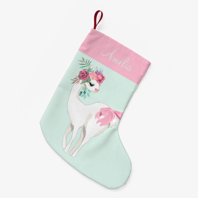 Rosa Mint Grönt Llama Girl Cute Liten Julstrumpa (Framsidan (Hängande))