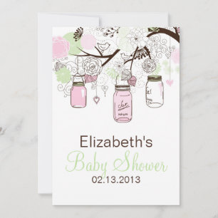 Rosa Mint Grönt Mason Burk Baby Shower-inbjudan fö Inbjudningar
