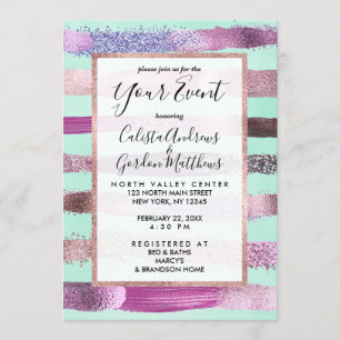 Rosa Mint Grönt Nagel polska Glitter Brushstrokes Inbjudningar