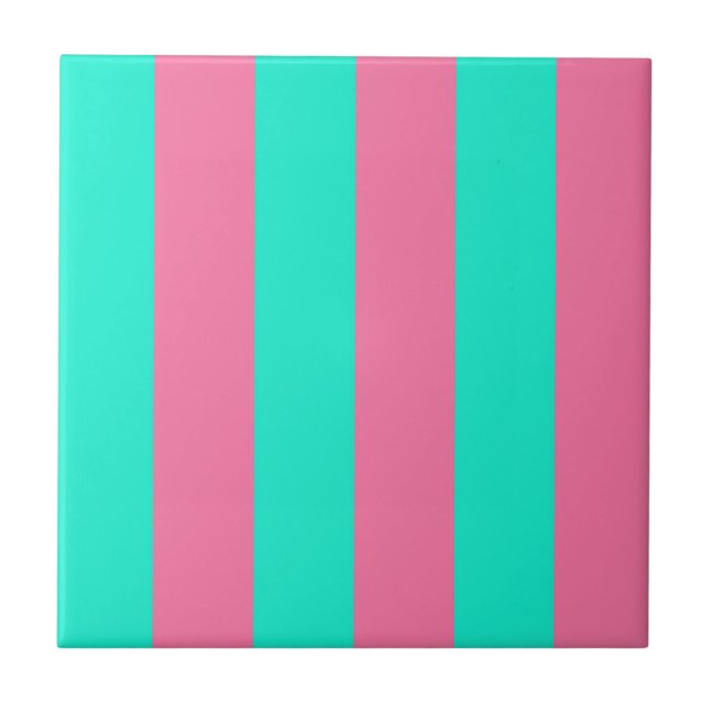 Rosa Mint Grönt Rand Design Kakelplatta (Framsidan)