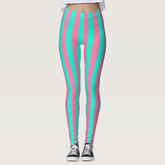 Rosa Mint Grönt Rand Design Leggings (Framsida)