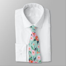 Rosa Mint Grönt Watercolor Ro Mönster Bröllop Slips