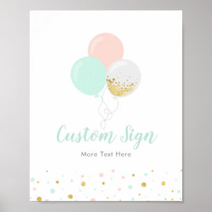 Rosa, Mint & Guld Baby Shower Anpassad Partyskylt Poster