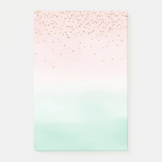  Rosa Mint Guld confetti Ombre Post-it Block (Framsida)