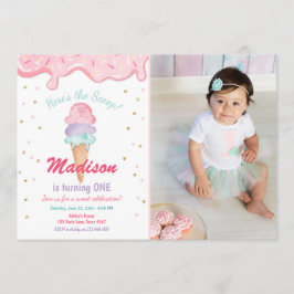 Rosa Mint Ice Cream Cone Confetti Birthday Inbjuda Inbjudningar