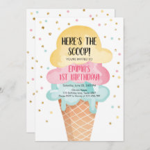 Rosa Mint Ice Cream Cone Confetti Birthday Inbjuda