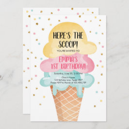 Rosa Mint Ice Cream Cone Confetti Birthday Inbjuda Inbjudningar