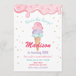 Rosa Mint Ice Cream Cone Confetti Birthday Inbjuda Inbjudningar