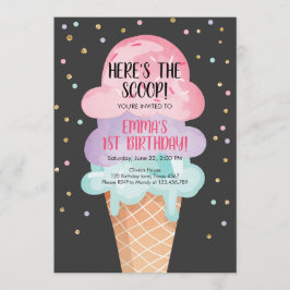 Rosa Mint Ice Cream Cone Confetti Birthday Inbjuda Inbjudningar