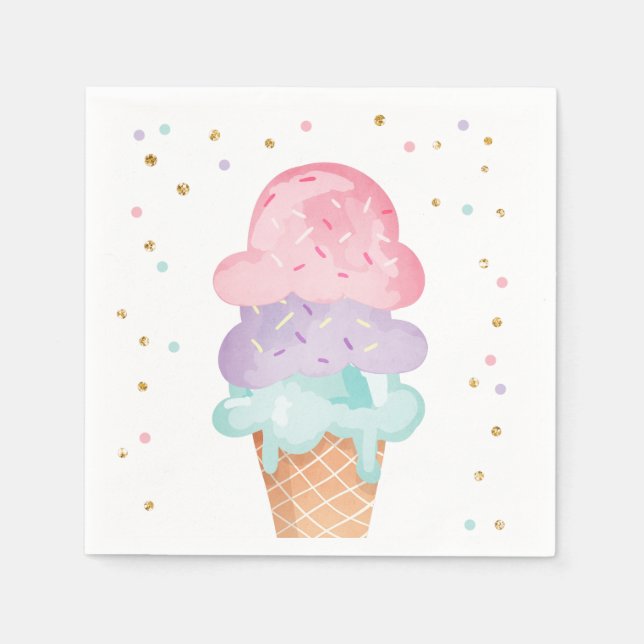 Rosa Mint Ice Cream Cone Confetti Pappra blöjor Pappersservett (Framsidan)