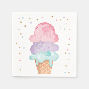 Rosa Mint Ice Cream Cone Confetti Papprare Napkins Pappersservett