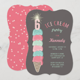 Rosa Mint Ice Cream Girl 6e Födelsedagsfest Inbjud Inbjudningar