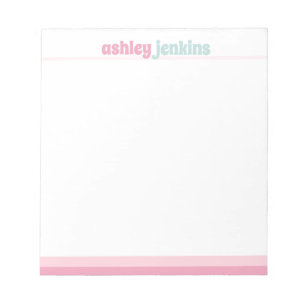 Rosa & Mint Modern Namn Minimalist Anteckningsbloc Anteckningsblock