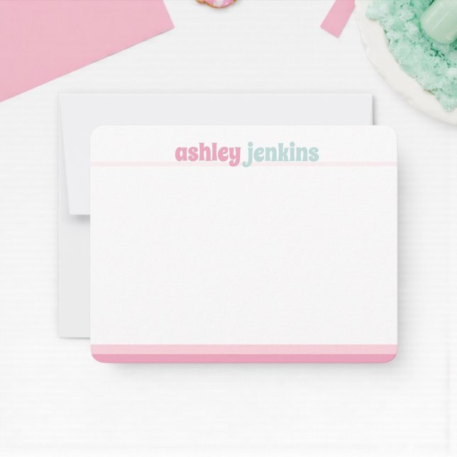 Rosa & Mint Modern Namnkort, Minimalistisk Anteckningskort (Modern pink and mint personalized stationery)
