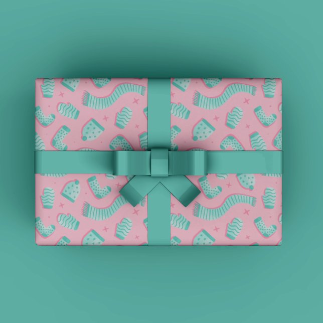 Rosa Mint Mönster julklapp papper Presentpapper (Modern Cozy Winter Gift Wrapping Paper for Christmas gift wrapping in mint and teal trendy colors.)