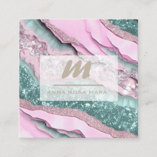 *~* ROSA MINT QR Marble Glam Luxe Initial AP66 Fyrkantigt Visitkort