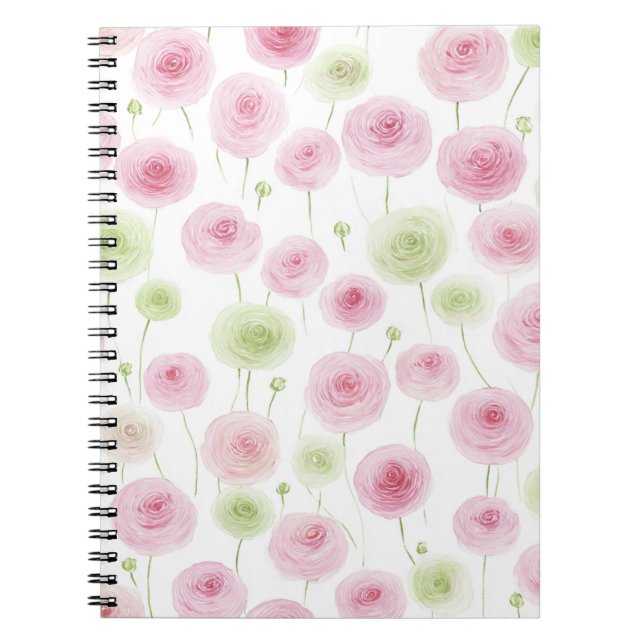 Rosa Mint Ranunculus Blommor Anteckningsbok (Framsidan)
