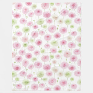 Rosa Mint Ranunculus Blommor Fleecefilt