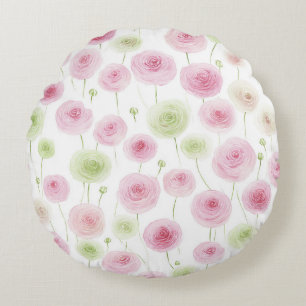 Rosa Mint Ranunculus Blommor Rund Kudde