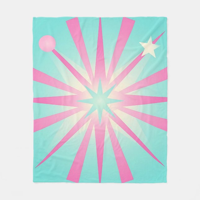 Rosa Mint Retro Starburst Glöd Fleecefilt (Framsidan)