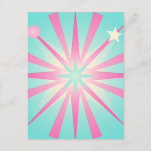 Rosa Mint Retro Starburst Glöd Vykort