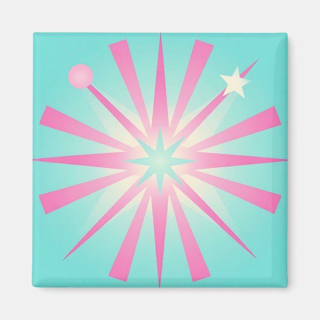 Rosa Mint Retro Starburst Glow Magnet (Framsidan)
