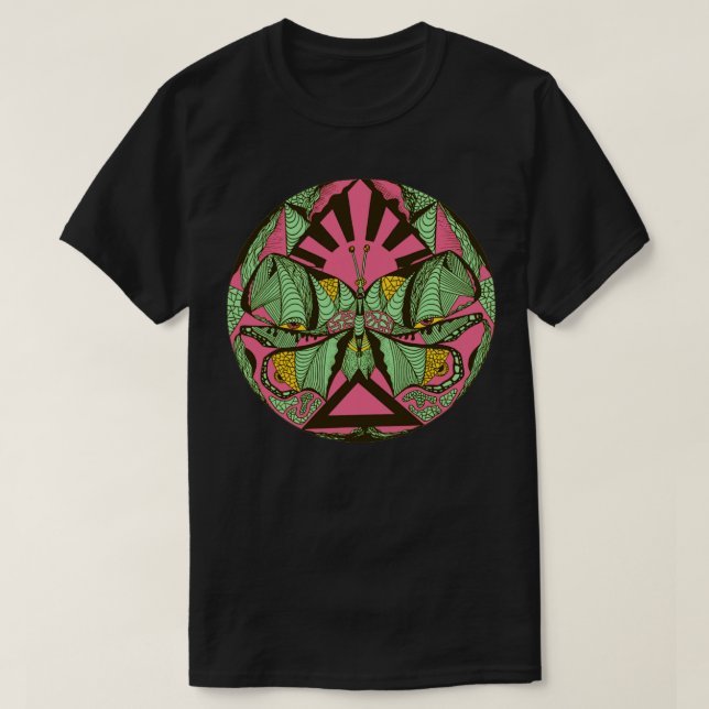 Rosa Mint Sunrise Abstrakt Butterfly T Shirt (Design framsida)