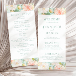 Rosa Mint Tiel Blommigt Boho Bröllopsprogram Cards