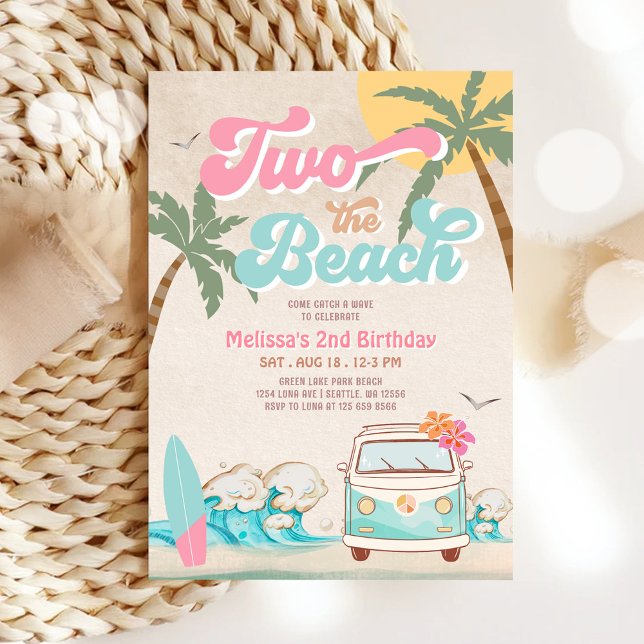 Rosa Mint Två Till Stranden Surfing 2-årsdag Inbjudningar (Skapare uppladdad)