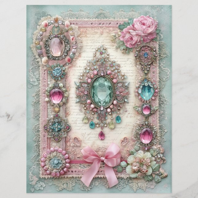 Rosa mint vintage skrotjournal scrapbookpapper (Framsida)