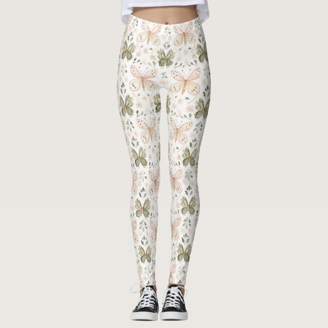 Rosa Mintgrön Fjäril Leggings (Framsida)