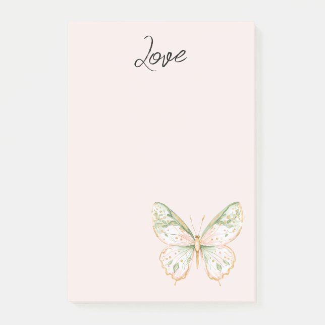 Rosa Mintgrön Guld Fjäril Kärlek Post-it Block (Framsida)