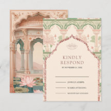 Rosa mintgrön lotus trädgård indisk bröllopsinbjud