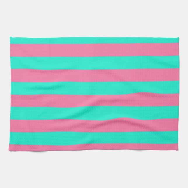 Rosa mintgrön randig design  kökshandduk (Horisontell)