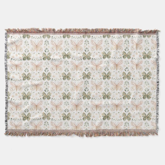Rosa Mintgröna Fjärilar  Filt (Framsidan)