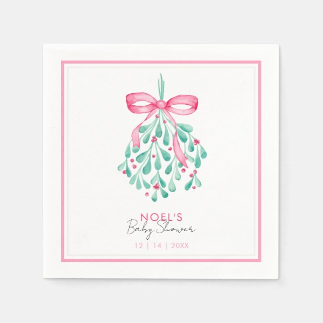 Rosa Mistletoe Baby Shower Napkins for Girls Pappersservett (Framsidan)