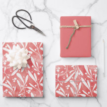Rosa Mistletoe Gift Wrap Flat Lakan Set av 3