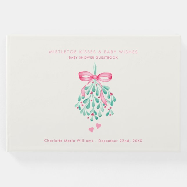 Rosa Mistletoe Girl Baby Shower Guest Bok (Framsida)