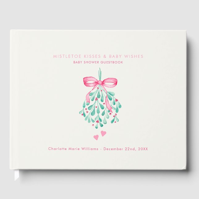 Rosa Mistletoe Girl Baby Shower Guest Bok (Framsida)