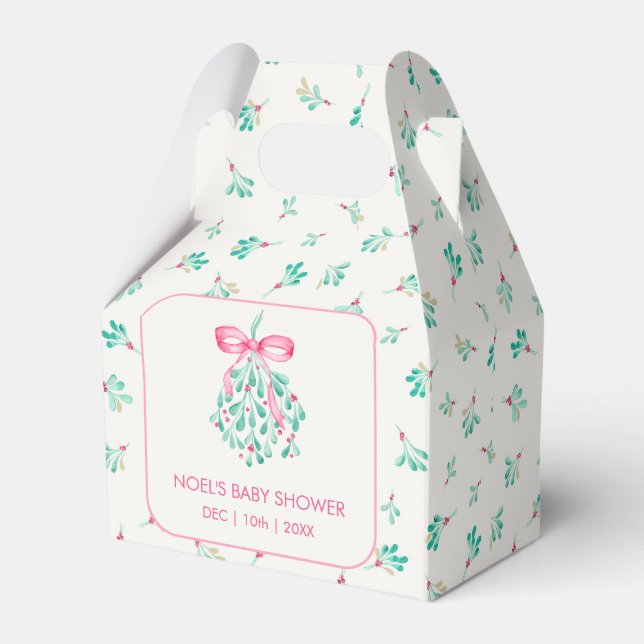Rosa Mistletoe jul Baby Shower-favoritruta Presentaskar (Framsidan Sidan)